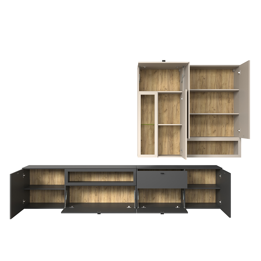 Benvia Wooden TV Stand with Wall Cabinet in Anthracite and Cashmere