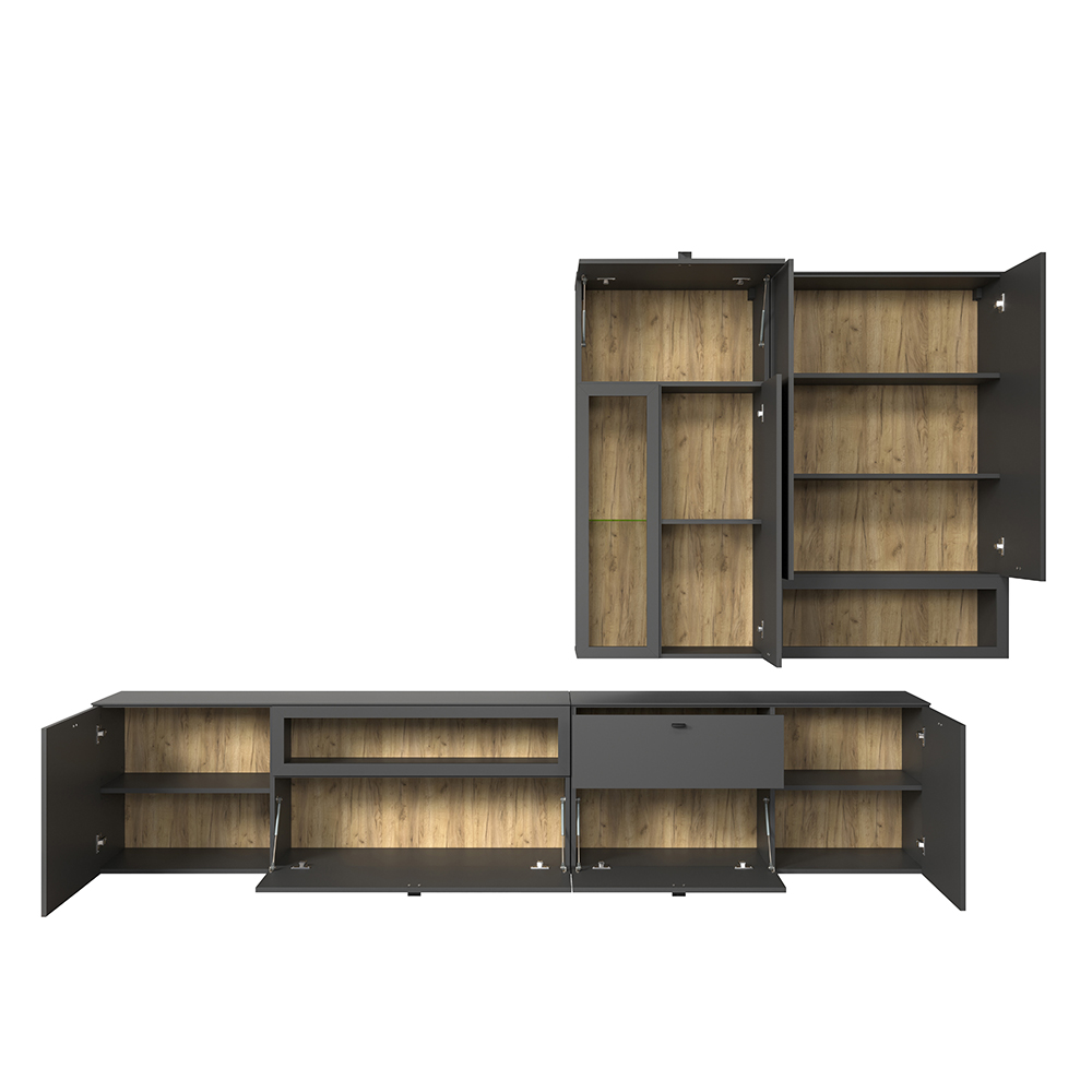 Benvia Wooden TV Stand with Wall Cabinet in Anthracite and Evoke Oak