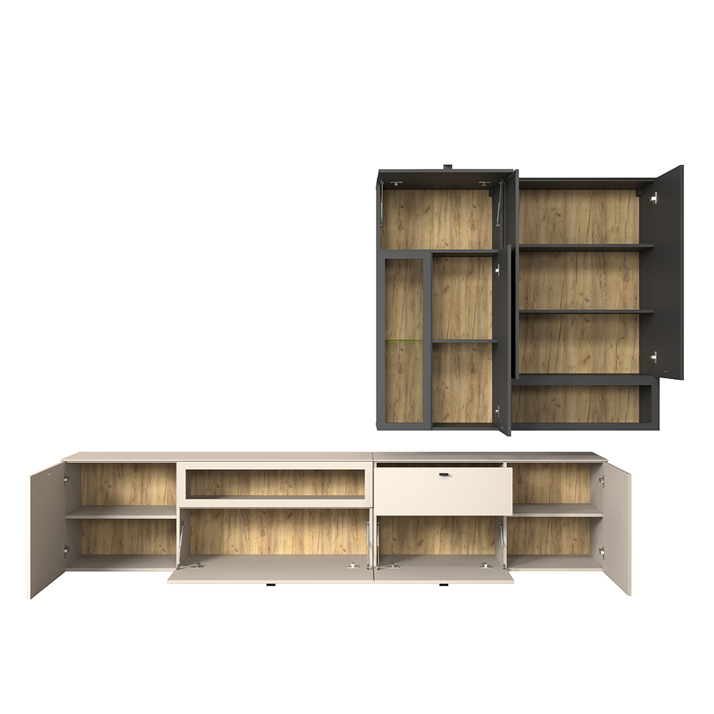 Benvia Wooden TV Stand with Wall Cabinet in Cashmere and Anthracite
