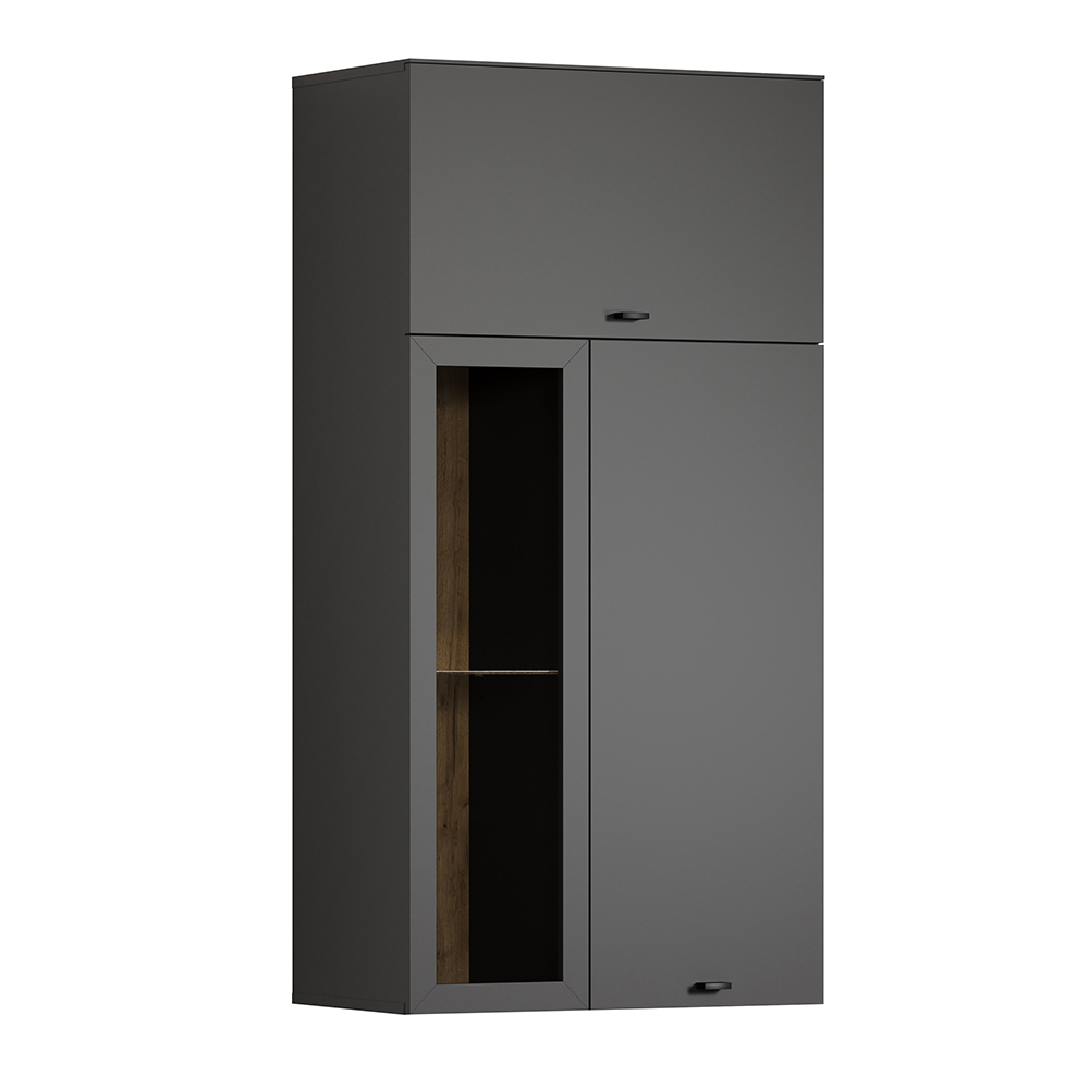 Benvia Wooden Wall Mounted Display Cabinet with 1 Flap Door in Anthracite and Evoke Oak