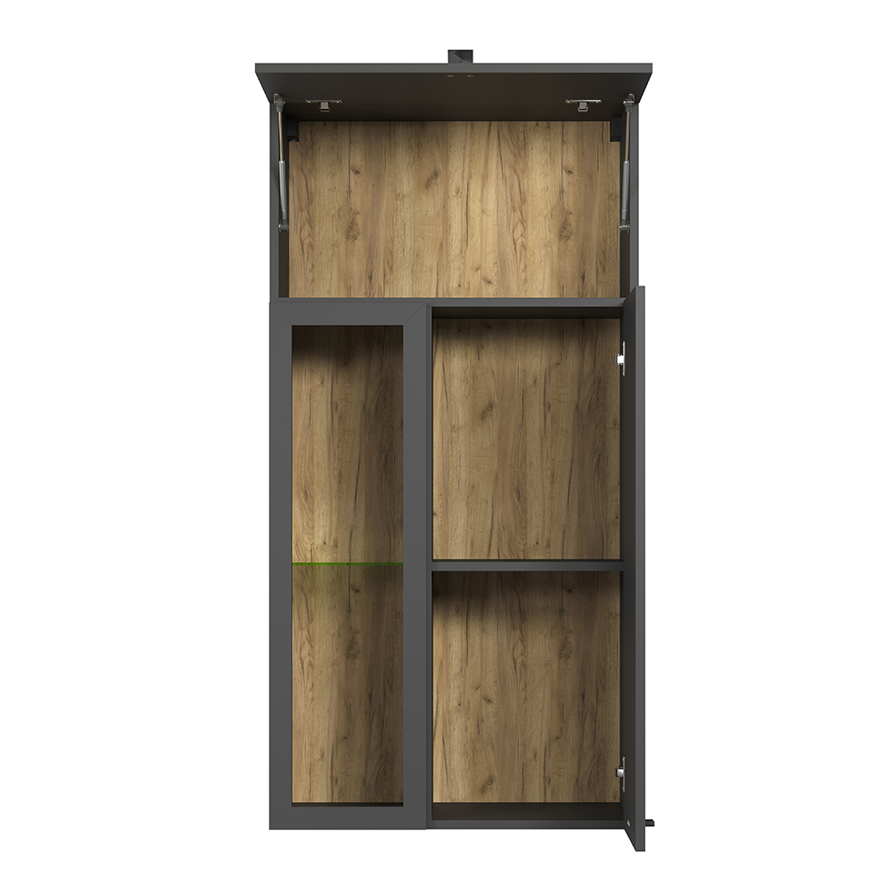 Benvia Wooden Wall Mounted Display Cabinet with 1 Flap Door in Anthracite and Evoke Oak
