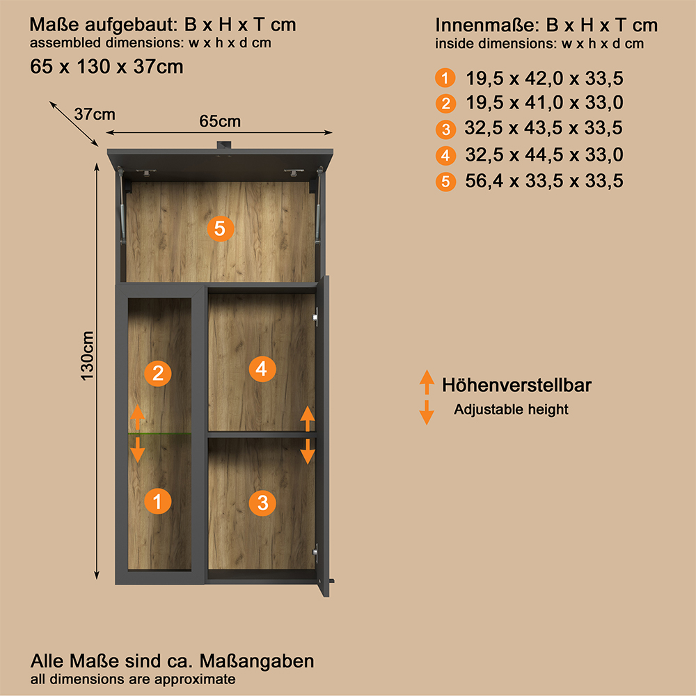Benvia Wooden Wall Mounted Display Cabinet with 1 Flap Door in Anthracite and Evoke Oak