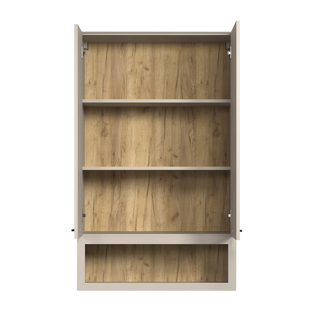 Benvia Wooden Wall Mounted Display Cabinet with 2 Doors in Cashmere and Evoke Oak