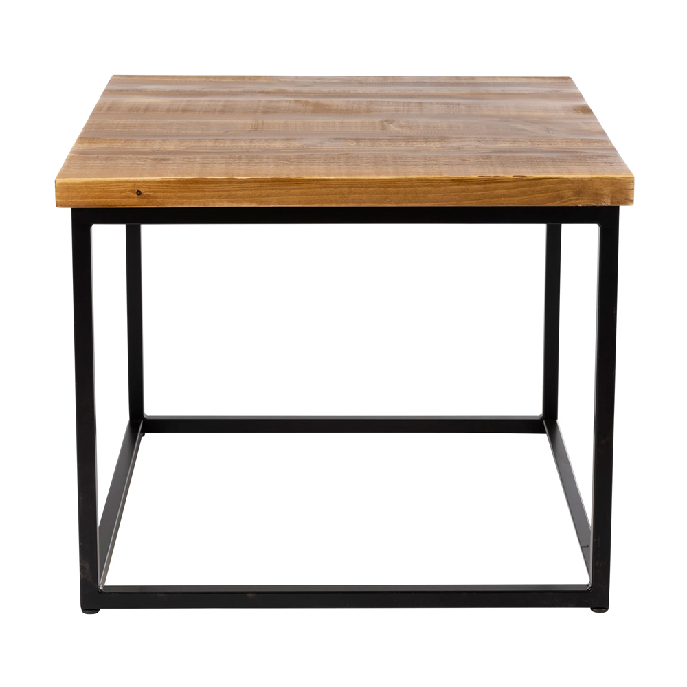 Benvor Square Rustic Pine Coffee Table with Black Frame