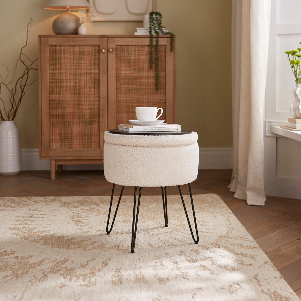 Benvora Fabric Storage Stool in Cream