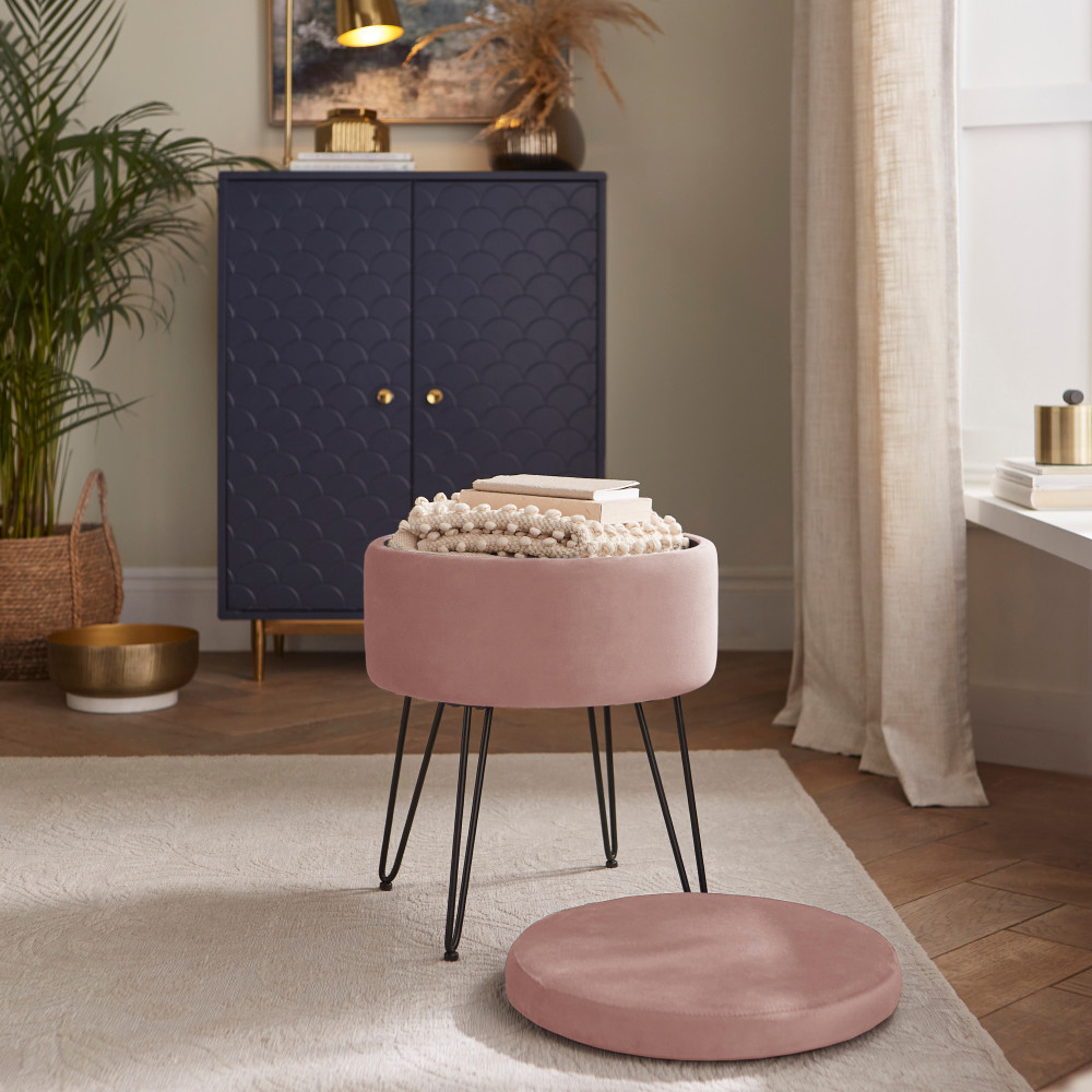 Benvora Velvet Storage Stool in Blush Pink