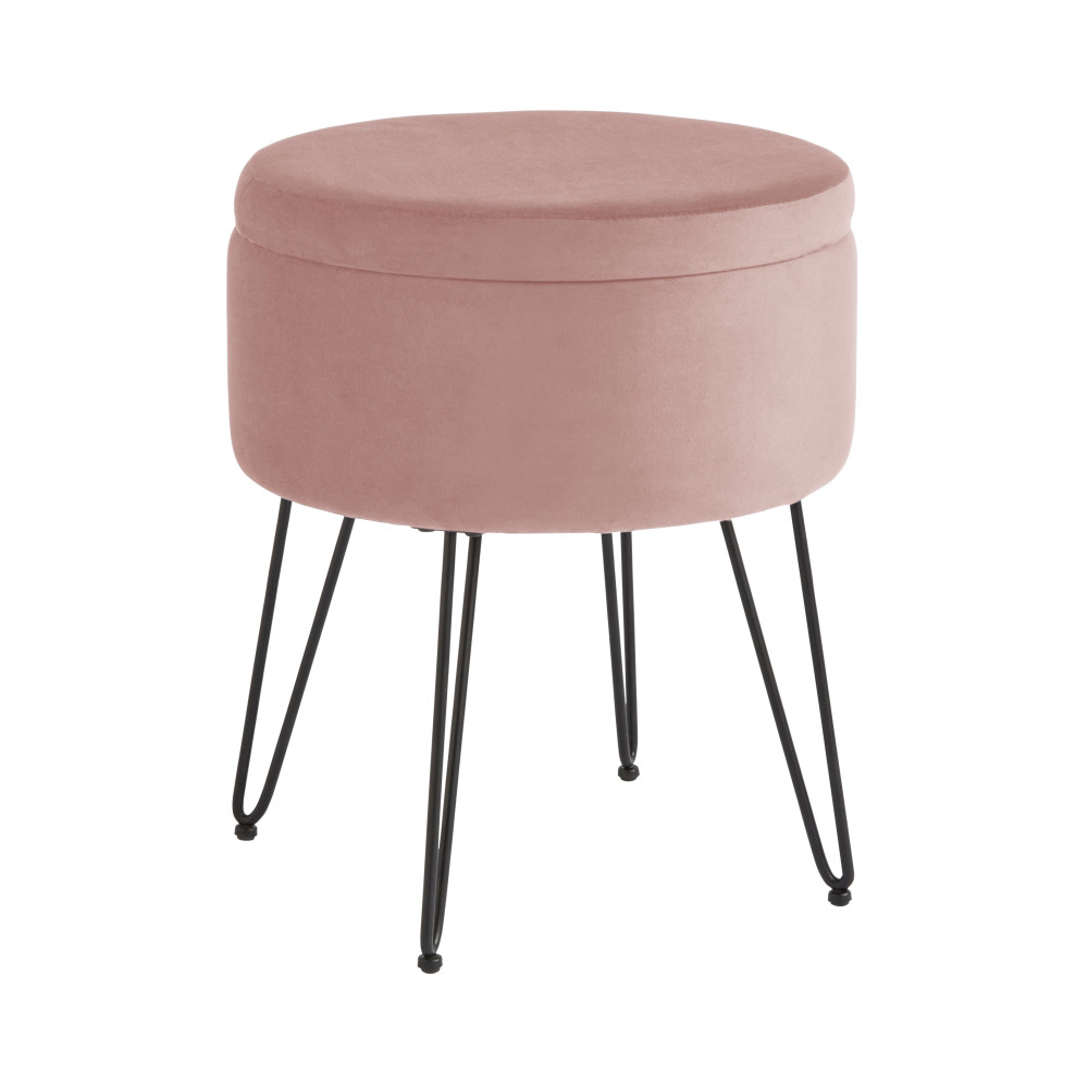 Benvora Velvet Storage Stool in Blush Pink