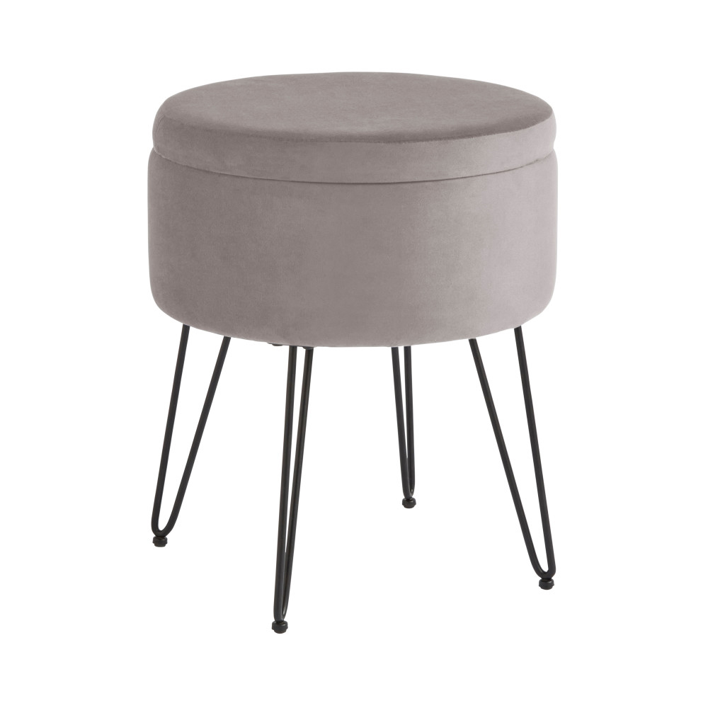Benvora Velvet Storage Stool in Grey