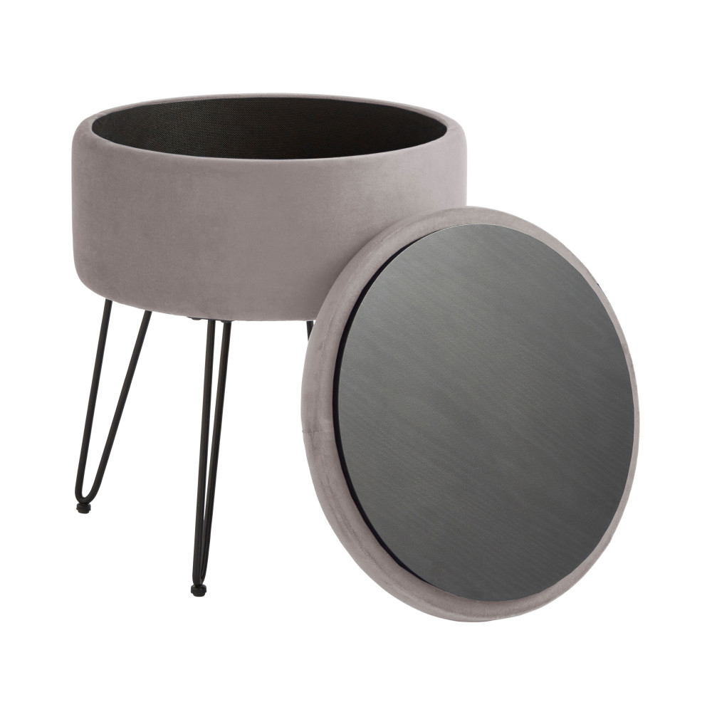 Benvora Velvet Storage Stool in Grey