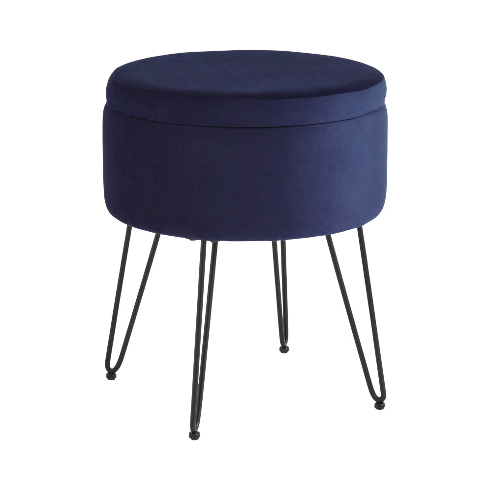 Benvora Velvet Storage Stool in Midnight Blue