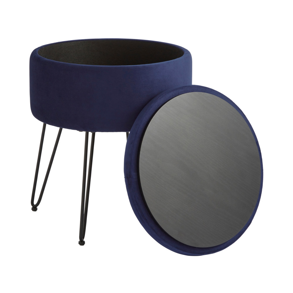 Benvora Velvet Storage Stool in Midnight Blue