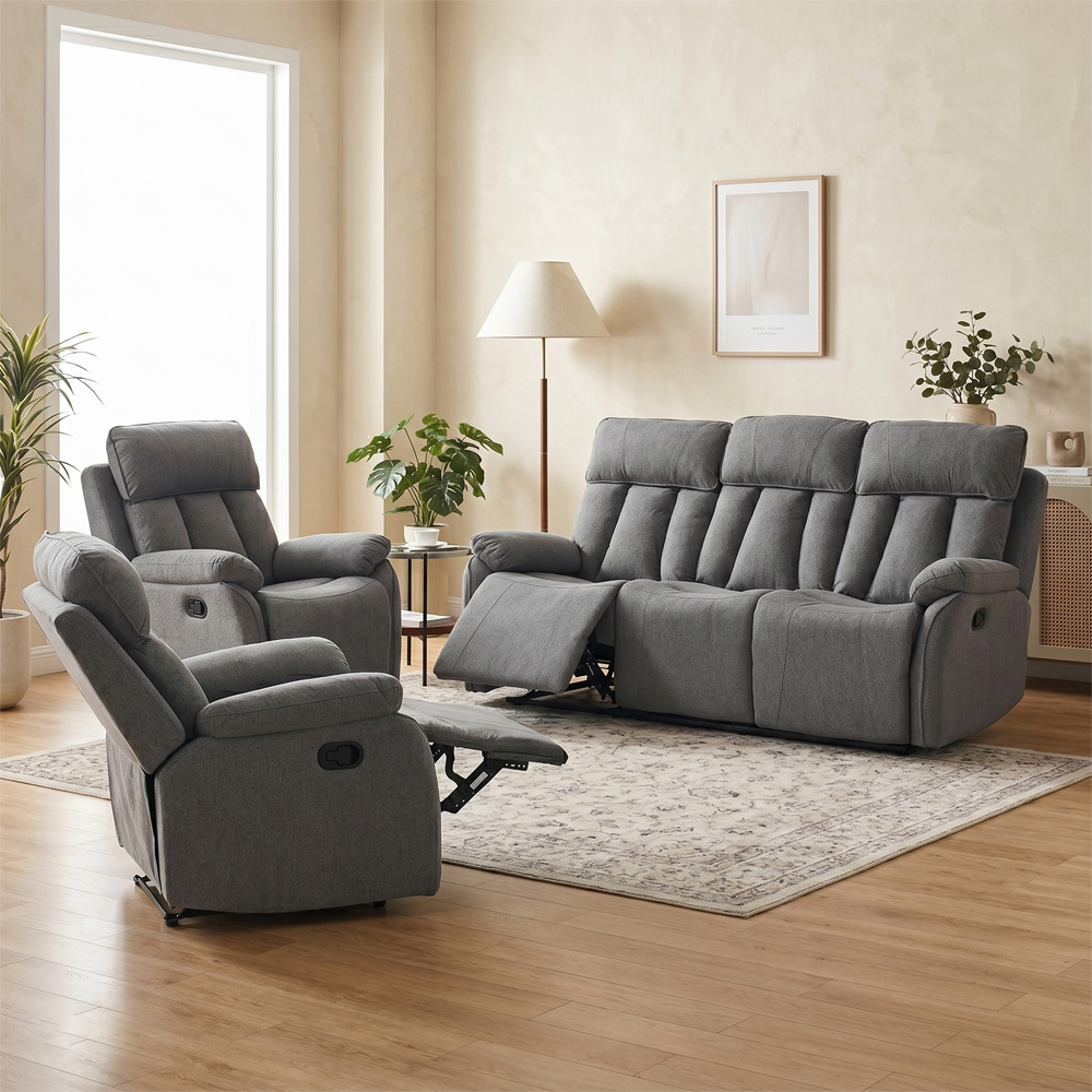 Benvro Fabric Recliner 3+1+1 Seater Sofa Set in Grey