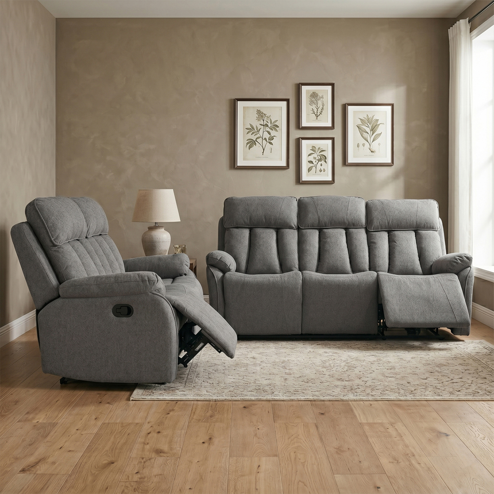 Benvro Fabric Recliner 3+2 Seater Sofa Set in Grey