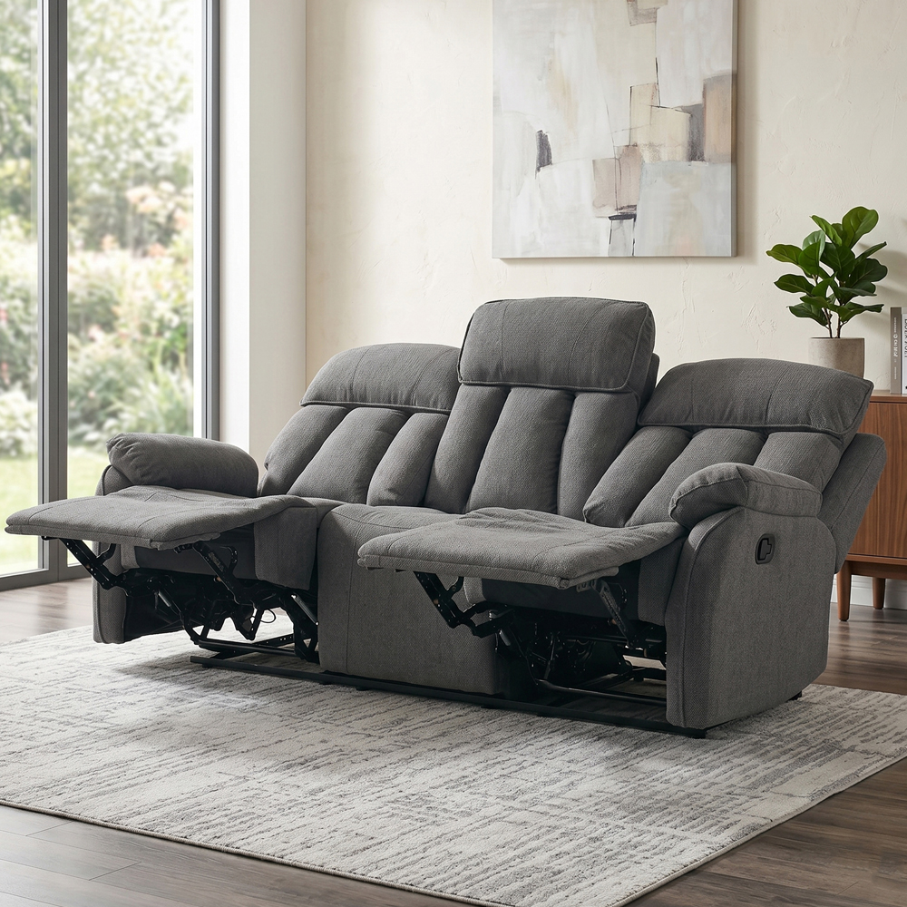 Benvro Fabric Recliner 3+1+1 Seater Sofa Set in Grey