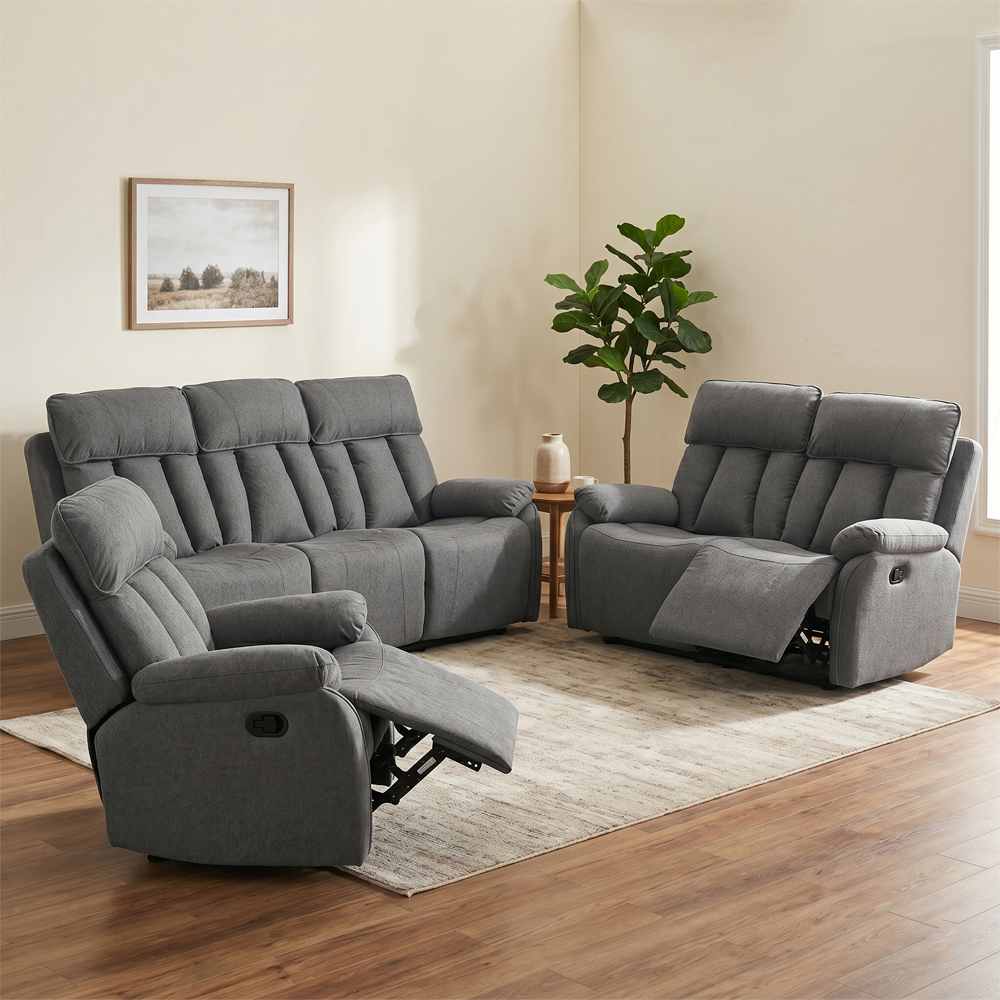 Benvro Fabric Recliner Sofa Suite in Grey
