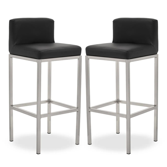 Baino Black PU Leather Bar Chairs With Chrome Legs In A Pair_1