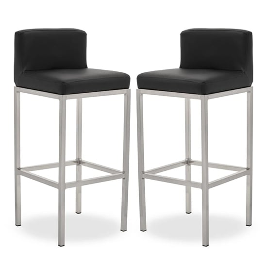 Product photograph of Baino Black Pu Leather Bar Chairs With Chrome Legs In A Pair from Furniture in Fashion