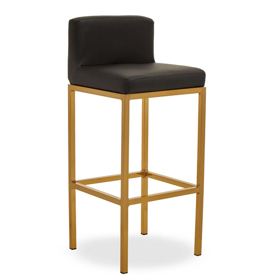 Baino Black PU Leather Bar Chairs With Gold Legs In A Pair