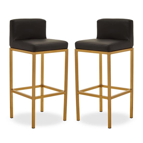 Baino Black PU Leather Bar Chairs With Gold Legs In A Pair