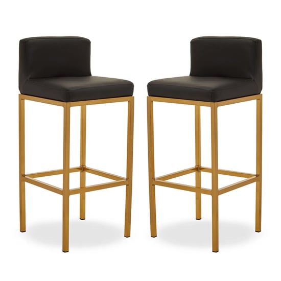 Read more about Baino black pu leather bar chairs with gold legs in a pair