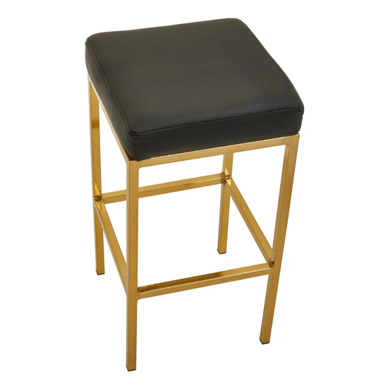 Baino Black Leather Bar Stools With Gold Legs In A Pair