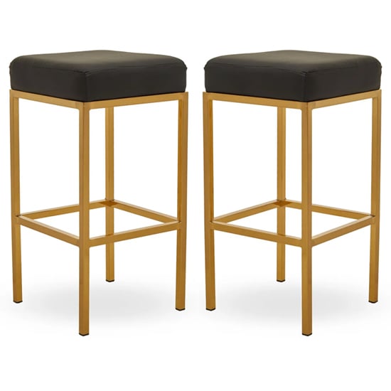 Baino Black Leather Bar Stools With Gold Legs In A Pair