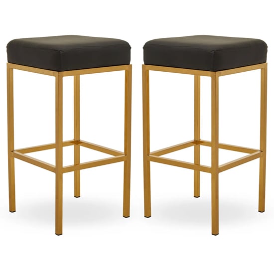 Read more about Baino black leather bar stools with gold legs in a pair