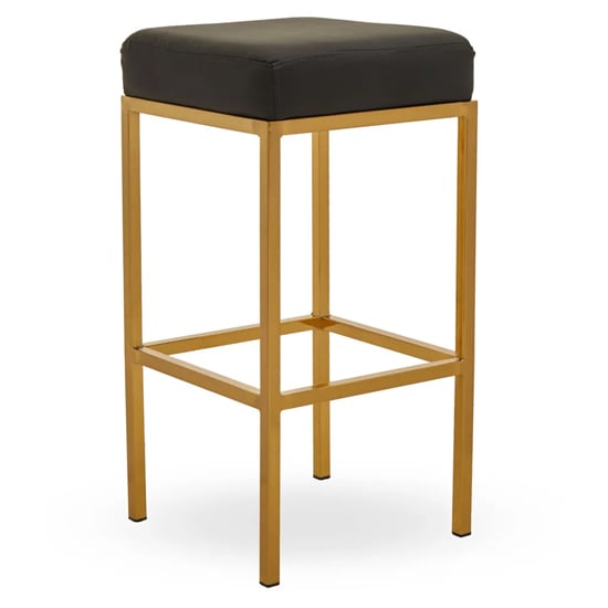 Beon Faux Leather Bar Stools In Black, Black Leather Bar Stools With Gold Legs