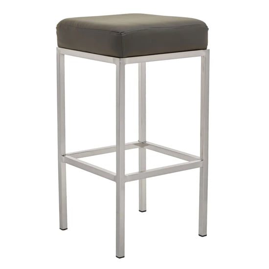 Baino Dark Grey PU Faux Leather Bar Stool With Chrome Legs