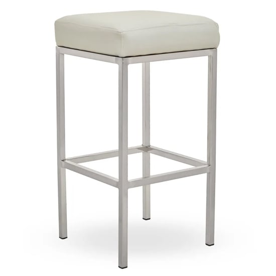 Product photograph of Baino White Pu Faux Leather Bar Stool With Chrome Legs from Furniture in Fashion