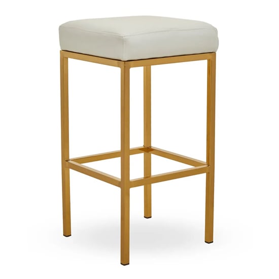 Product photograph of Baino White Pu Faux Leather Bar Stool With Gold Legs from Furniture in Fashion