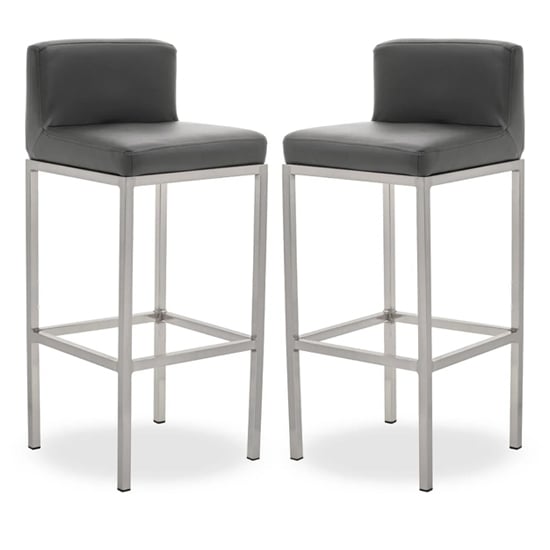 Baino Grey PU Leather Bar Chairs With Chrome Legs In A Pair_1