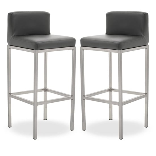 Baino Grey PU Leather Bar Chairs With Chrome Legs In A Pair