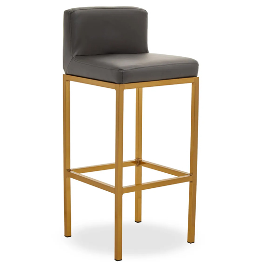 Baino Grey PU Leather Bar Chairs With Gold Legs In A Pair