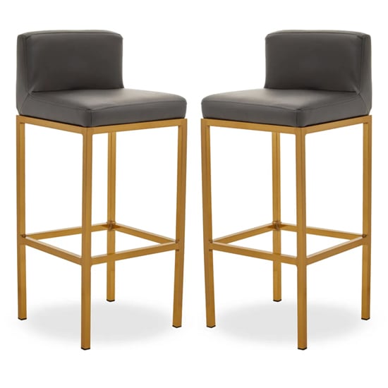 Read more about Baino grey pu leather bar chairs with gold legs in a pair