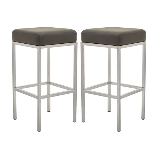 Read more about Baino dark grey leather bar stools with chrome legs in a pair