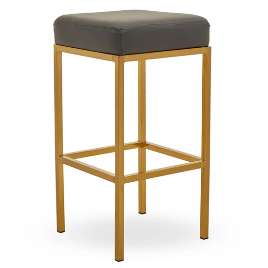Baino Dark Grey Leather Bar Stools With Gold Legs In A Pair
