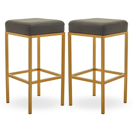 Beon Grey Faux Leather Bar Stools With, Black Leather Bar Stools With Gold Legs