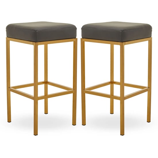 Read more about Baino dark grey leather bar stools with gold legs in a pair