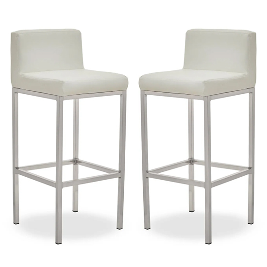 Read more about Baino white pu leather bar chairs with chrome legs in a pair