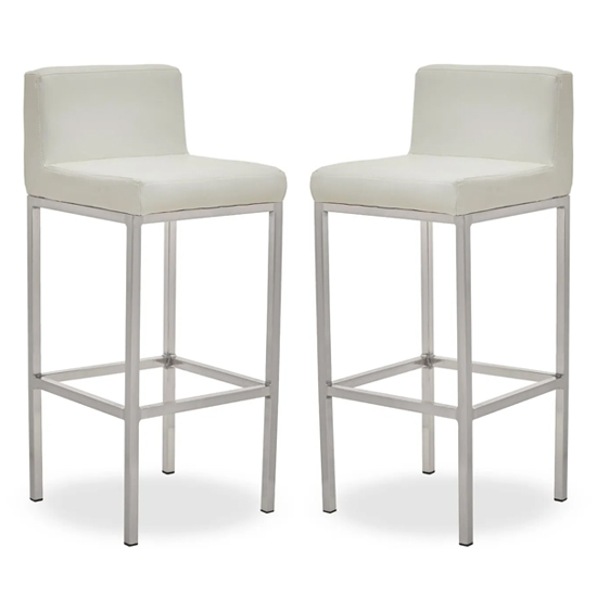 Baino White PU Leather Bar Chairs With Chrome Legs In A Pair