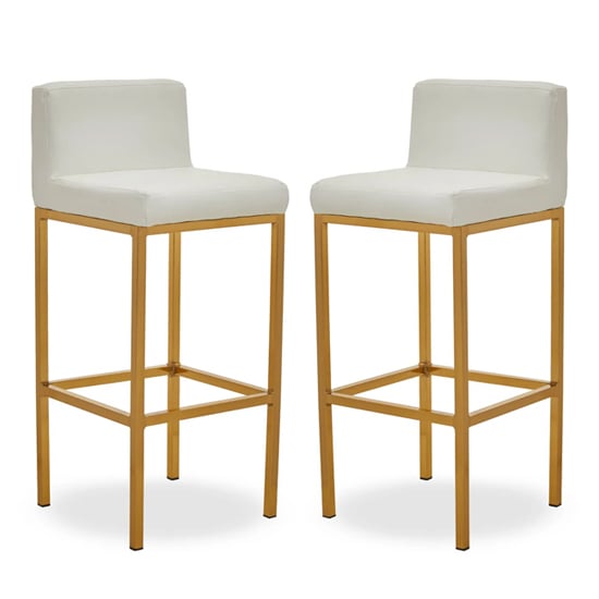 Read more about Baino white pu leather bar chairs with gold legs in a pair