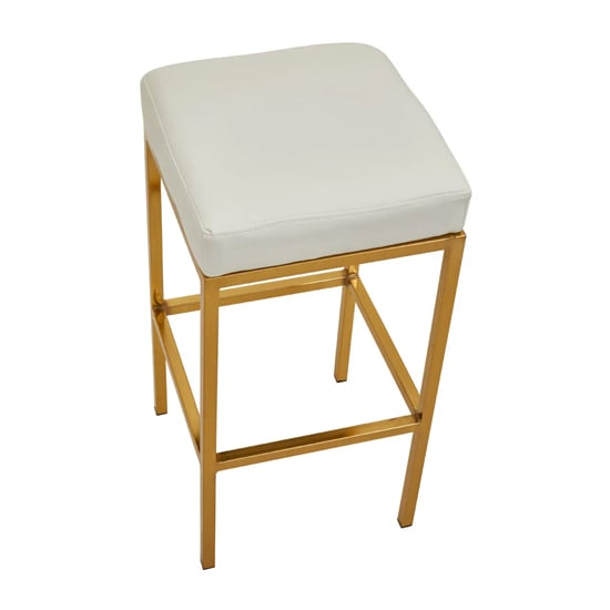 Baino White Leather Bar Stools With Gold Legs In A Pair_4