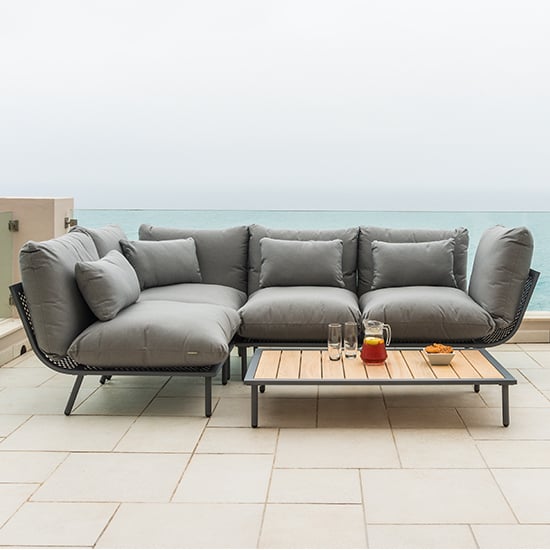 View Beox outdoor corner lounger set with roble coffee table in grey
