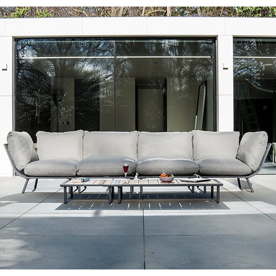 Product photograph of Beox Fabric Lounger Set With Roble Coffee And Side Table In Grey from Furniture in Fashion