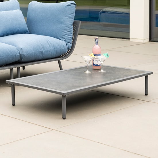 Photo of Beox outdoor flint pebble wooden top coffee table in grey