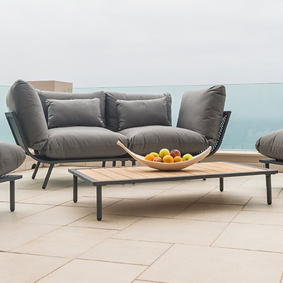 Read more about Beox grey fabric 2 seater sofa with pebble coffee table in grey