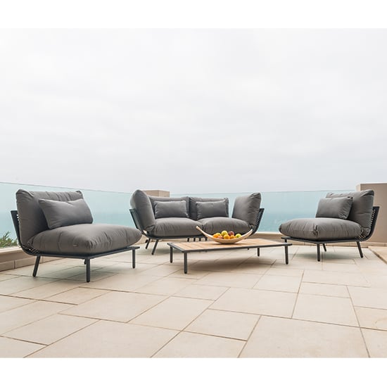 View Beox outdoor lounger set with roble coffee table in grey