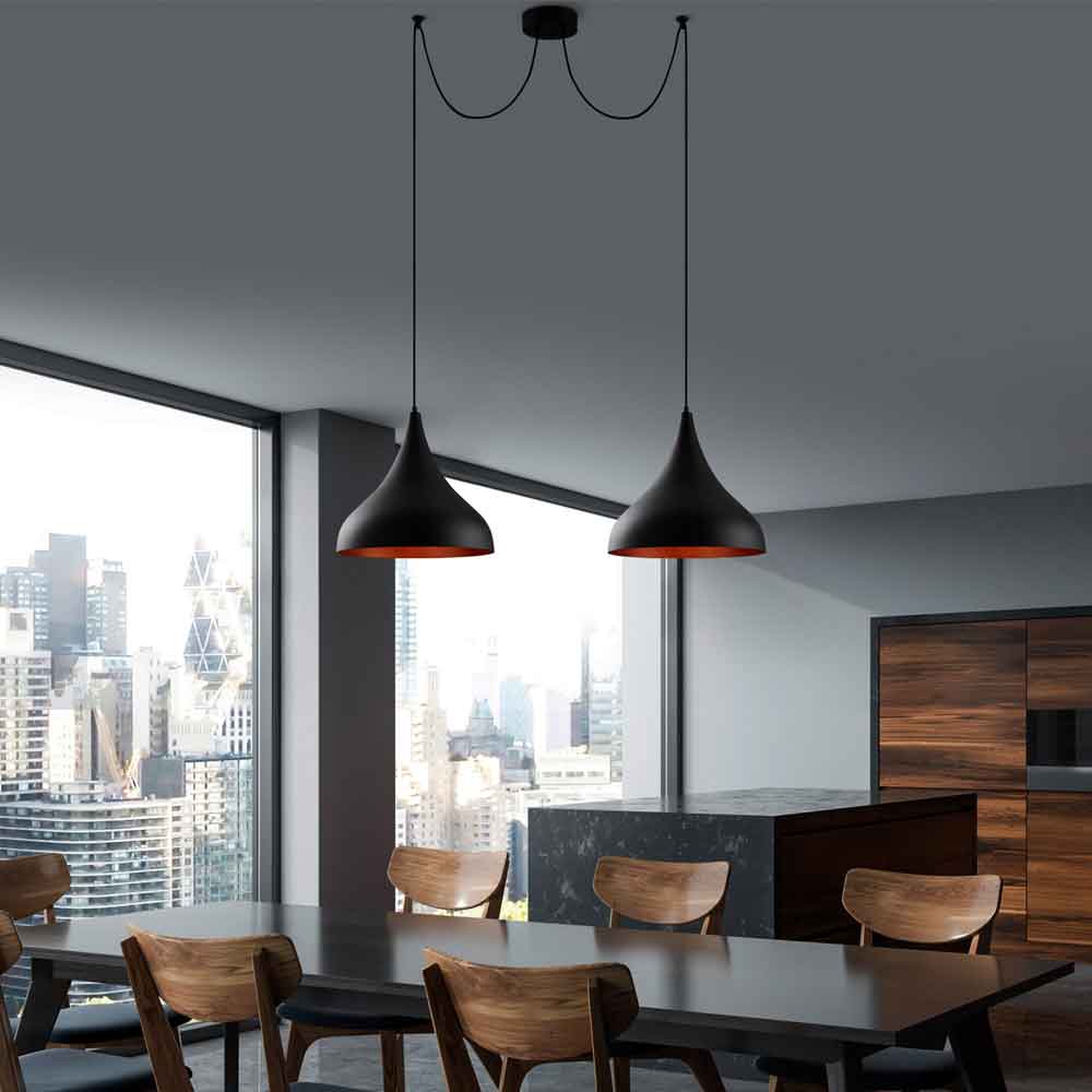 Berceste 2 Lights Metal Ceiling Pendant Light in Black