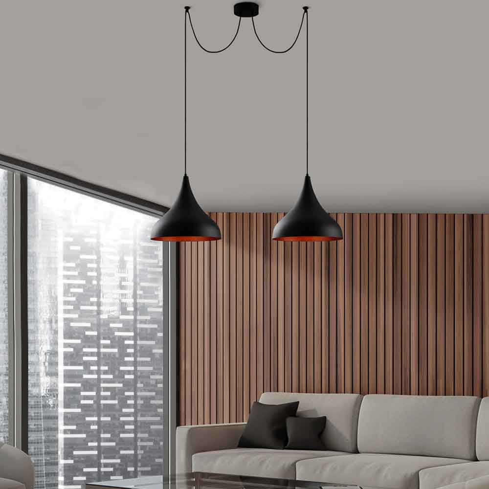 Berceste 2 Lights Metal Ceiling Pendant Light in Black